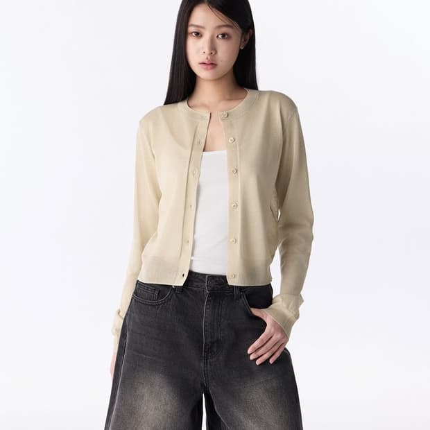 무신사 스탠다드 우먼 시어 라운드 넥 가디건 라이트 베이지