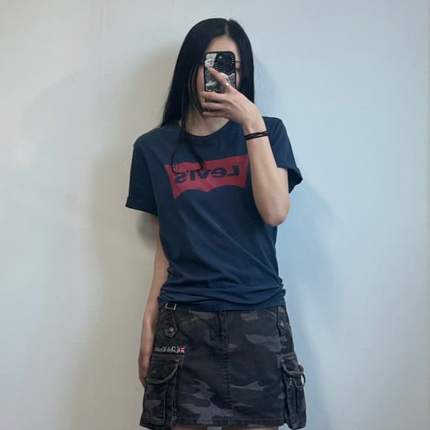 리바이스 박스로고 네이비 반팔 티셔츠