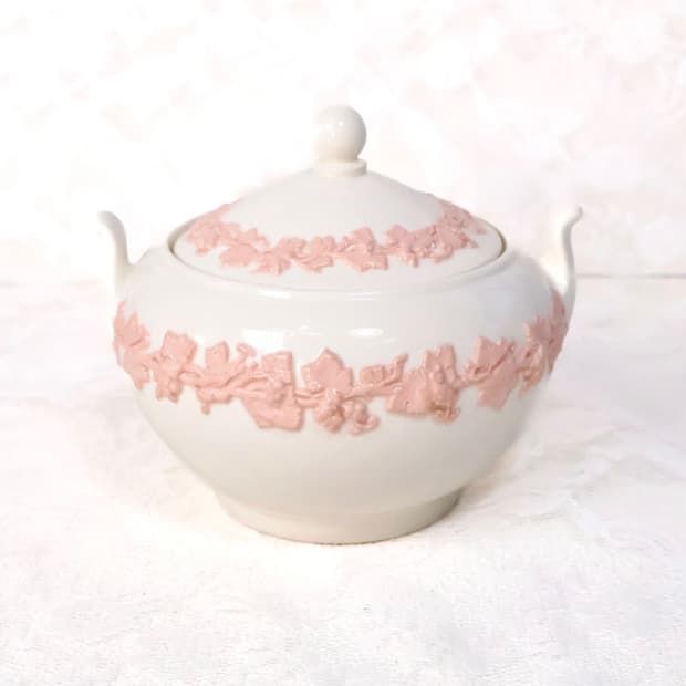 [영국앤틱](레어)웨지우드 퀸즈웨어 핑크 온 크림 슈가볼