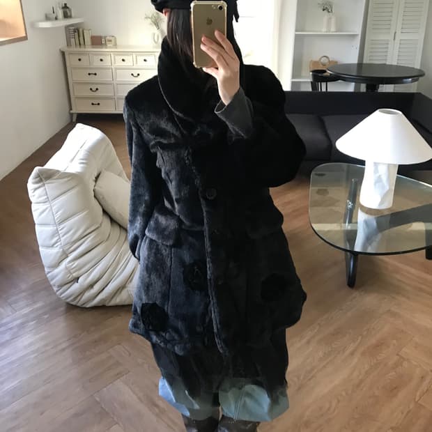 vintage rose black fur jacket 