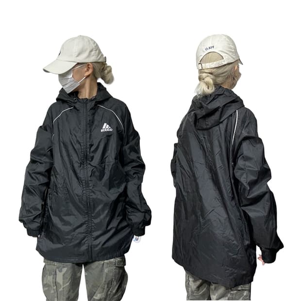 아디다스 블랙 후드 오버핏 바람막이 트랙 자켓 XL