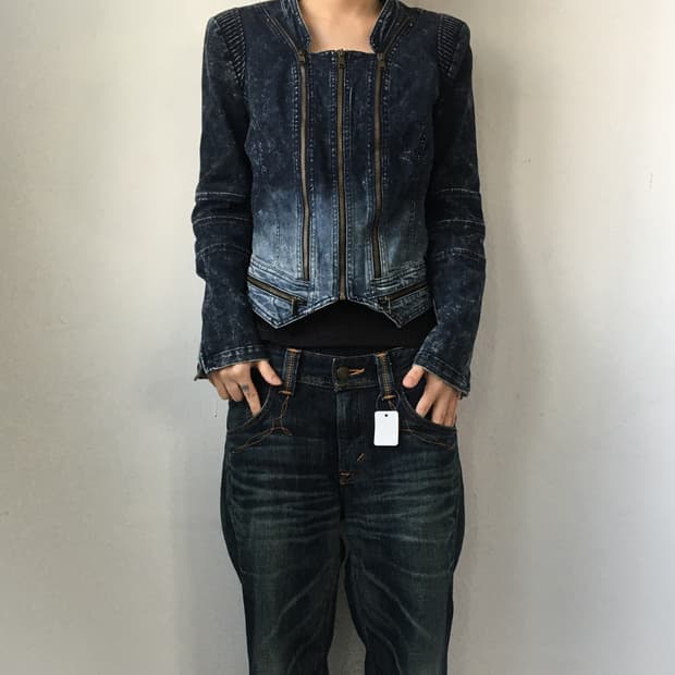 Washing denim rider jacket