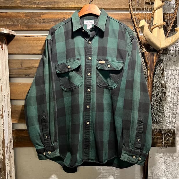 [L]칼하트 USA 2포켓 그린 버팔로체크 플란넬 워크 셔츠