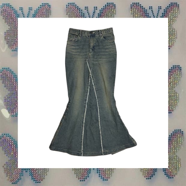 사이드 스냅 머메이드 데님 스커트