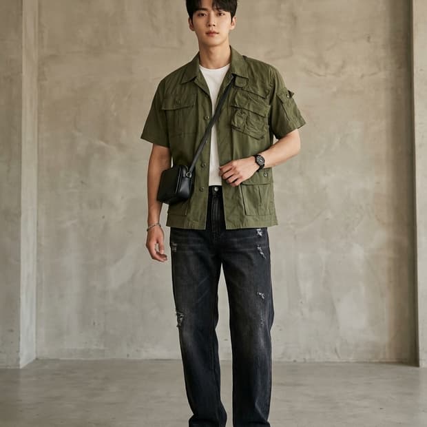 OLD CROW 멀티포켓 밀리터리 반팔 셔츠