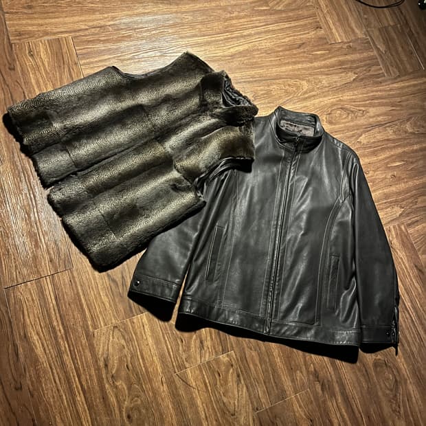 Galaxy Rabbit Fur Leather Jacket L