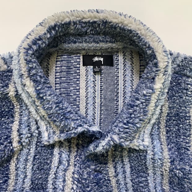 스투시 스트라이프 쉐르파 셔츠 블루 L