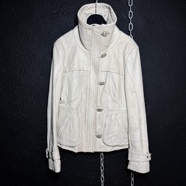 Ivory high-neck leather jacket 