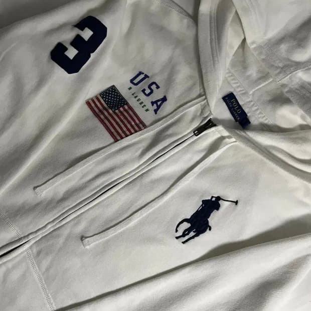 폴로 빅포니 성조기 usa 후드집업 화이트