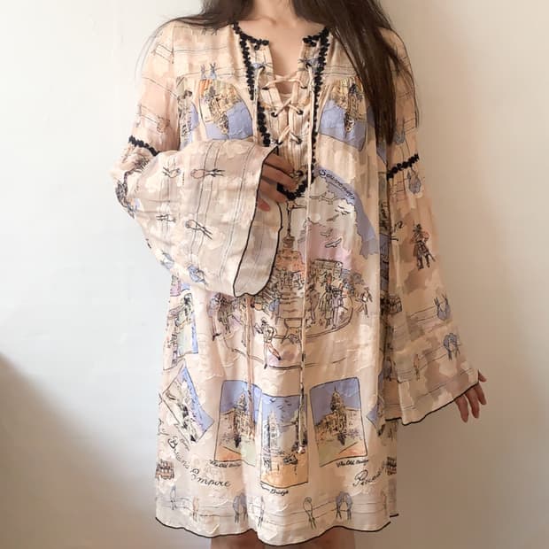 [S]안나수이 2018 S/S 레이스업 실크 튜닉 원피스