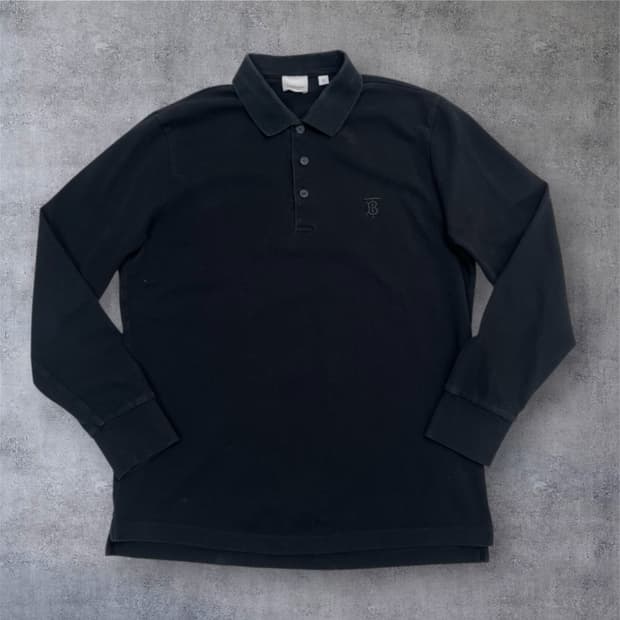 버버리 Burberry 블랙 로고 자수 긴팔 카라티 XL