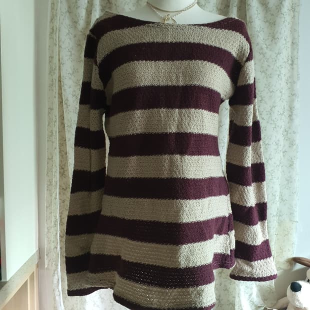 [모리걸] 줄무늬 니트 티셔츠 / 스트라이프 니트 탑