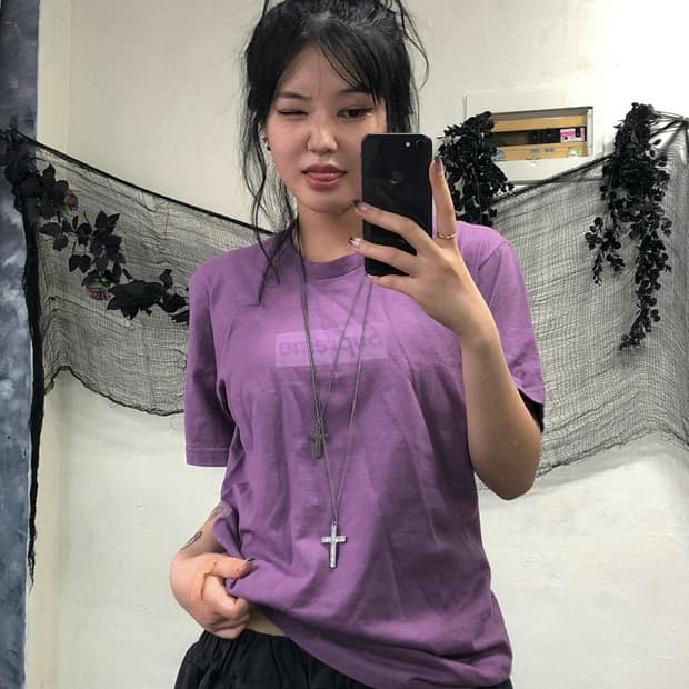 슈프림 박스로고 퍼플 반팔 탑