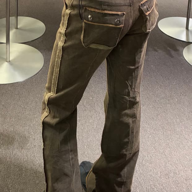 38)Elsa 빈티지 여성 라인 포인트 갈색 데님팬츠