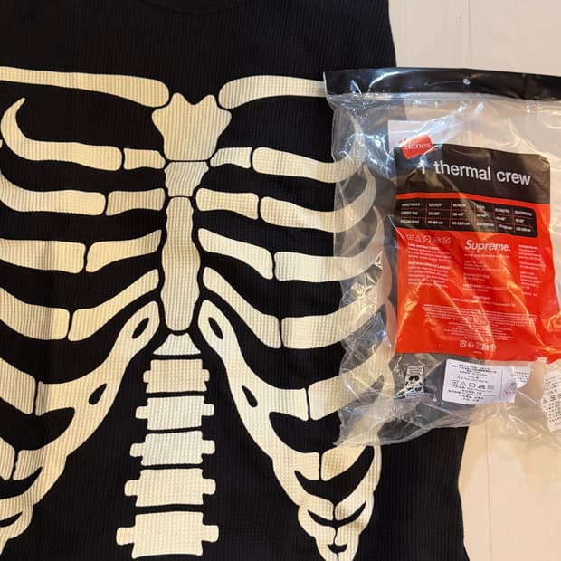 [XL > 2XL 교환가능] 슈프림 헤인즈 본즈 써멀 크루 블랙 25FW