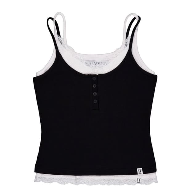 낫노잉 Lace Layered Cami Set (BLACK)