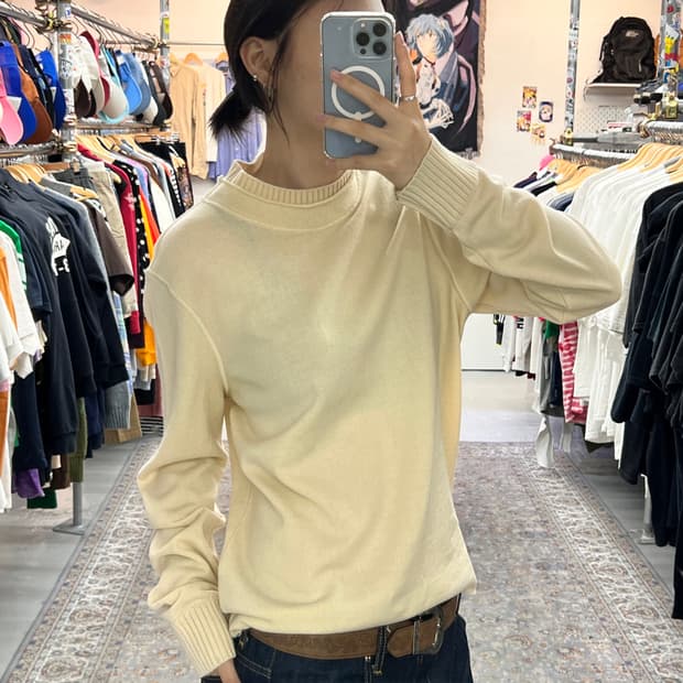 cp company 베이지 모크넥 니트