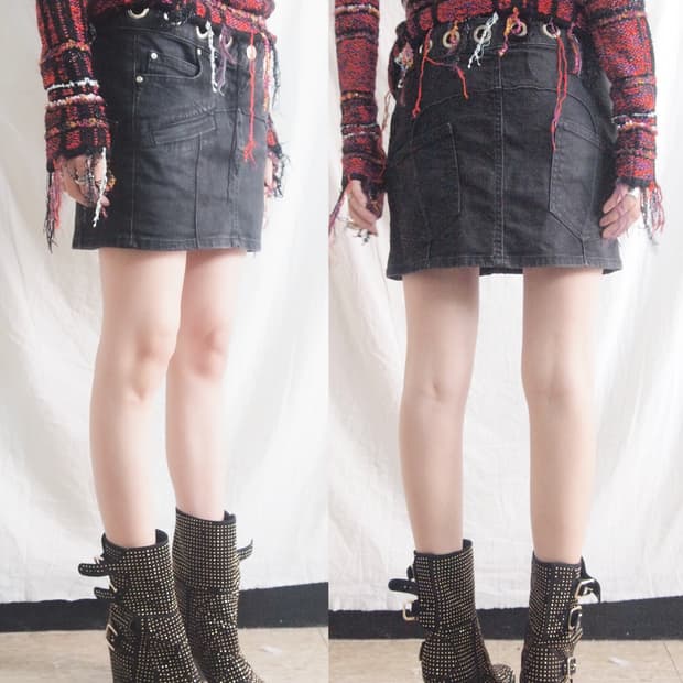 발망 아일렛 바이커 데님 쇼트 미니스커트