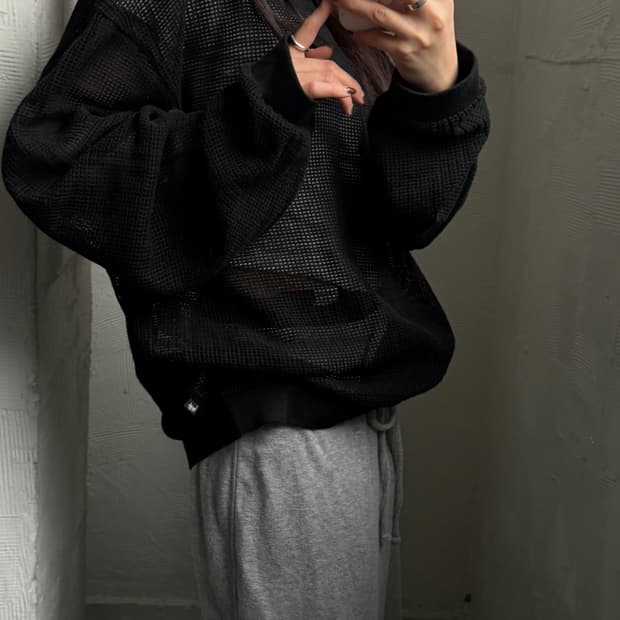 Stussy 스투시 코튼 메쉬 롱 슬리브 블랙컬러