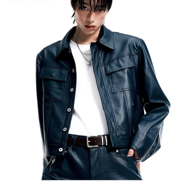 알렌느 트러커 레더 자켓 NAVY 2사이즈