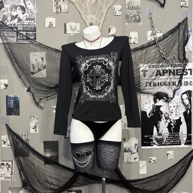 Y2K cubic cross Cut-out back longsleeve