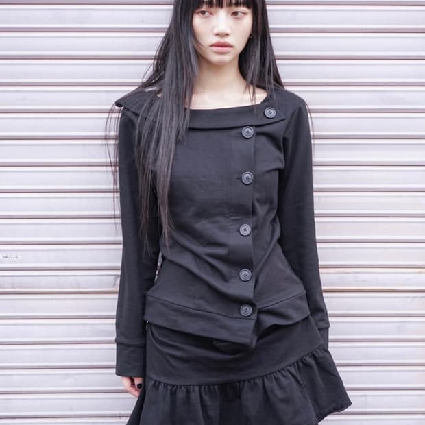 Oshigh 스프링넥 버튼 후드집업 블랙 오쉬하이 오스하이