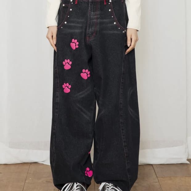 루나키후 엑스톤즈우먼 미야옹 핫픽스 데님팬츠 블랙