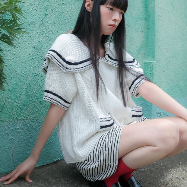 [새상품] fletta(플레타) 세일러 카라 케이블 니트 가디건