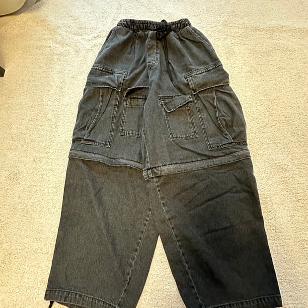 워싱 블랙 카고 팬츠 (반바지)