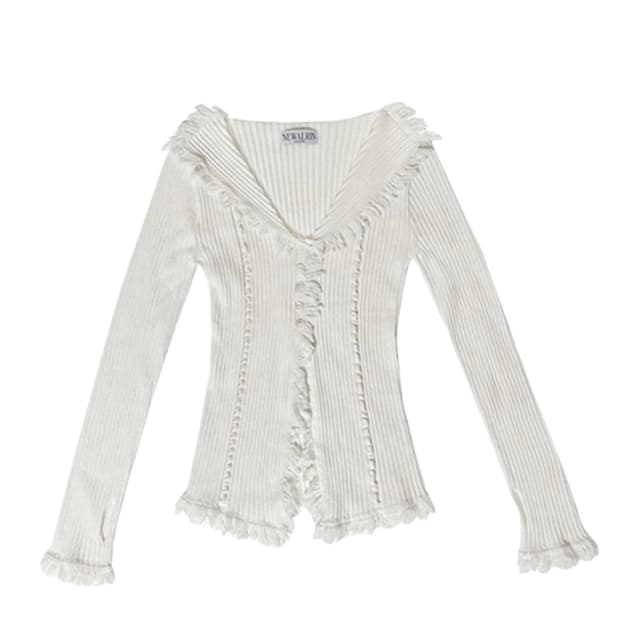 뉴얼린 보헤미안 태슬 니트 가디건 아이보리