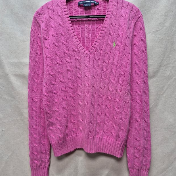 폴로 브이넥 꽈배기 니트