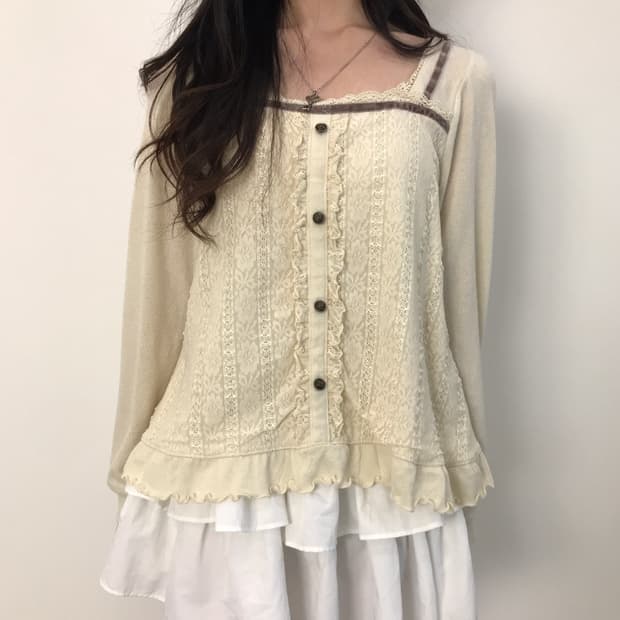 axes femme Lace Panel Button-up Top