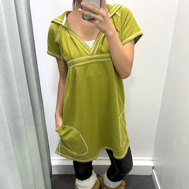 챔피온 그린 반팔원피스