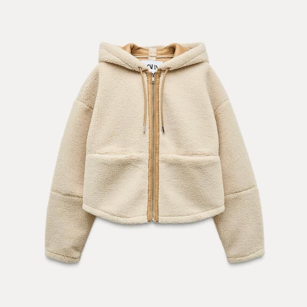 자라 페이크 시어링 후드 점퍼 CREAM 무스탕