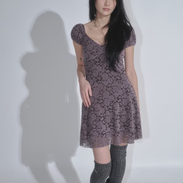 FLORA LACE PUFF DRESS / BROWN