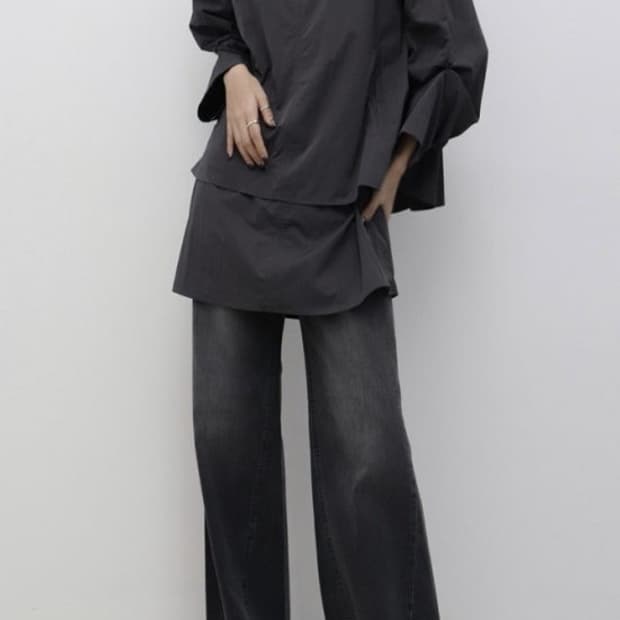 트리밍버드 라운드 레이어드 블라우스 차콜