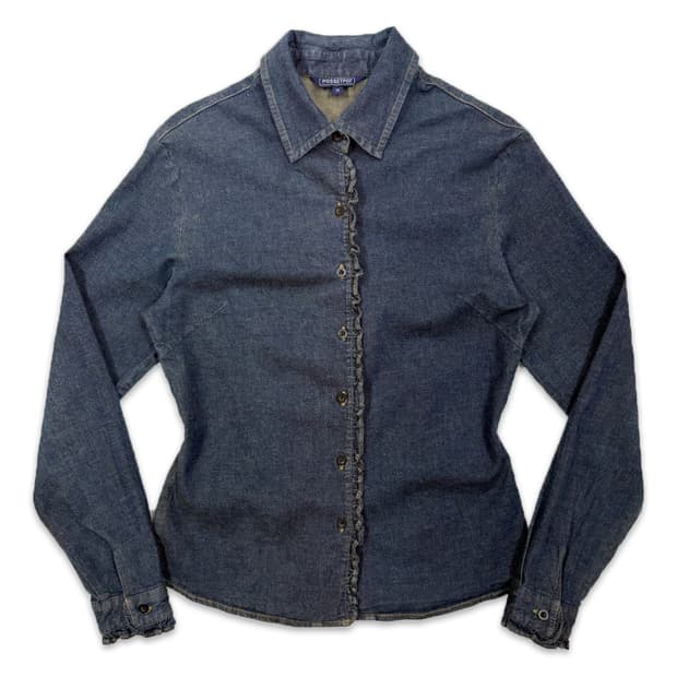 빈티지 데님 프릴 셔츠