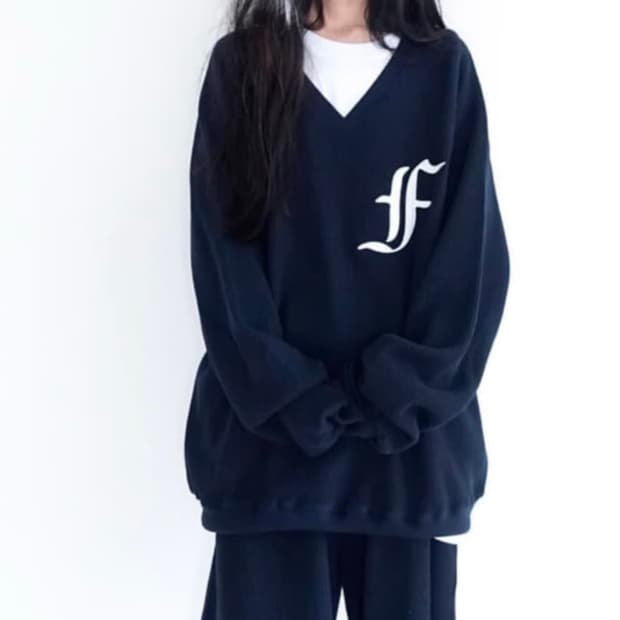 샵페어리 와플 맨투맨 네이비