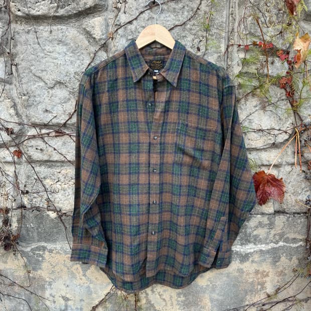 일본 빈티지 체크 패턴 원포켓 플란넬 셔츠