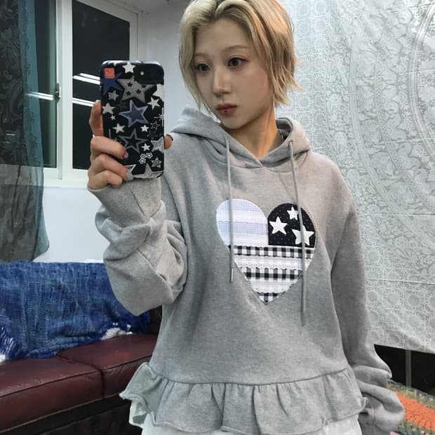 일리고 여성 하트패치 레이스 후드티 