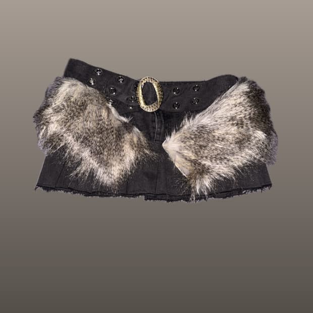 2000s 벨트 칼선 리얼 퍼 스커트