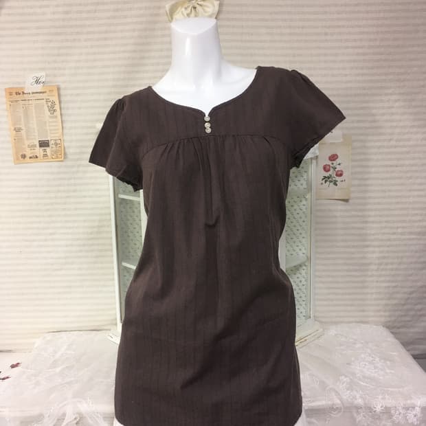 일본빈티지 브라운 모리 블라우스