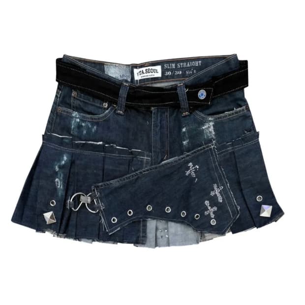 Cross stud Remake Denim skirt