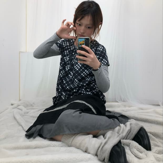 𝜗𝜚 그레이 체크 레이어드 빈티지 코디 set 𝜗𝜚