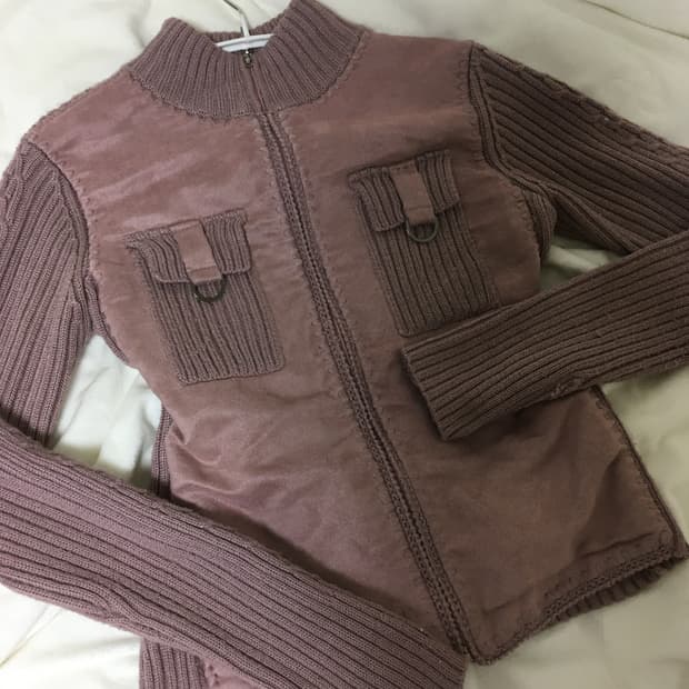 (vtg) 무스탕깔 스웨이드 니트집업