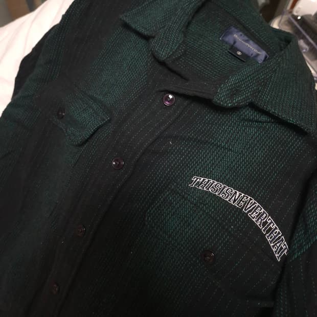 디스이즈네버댓 스트라이프 플란넬 셔츠 네이비