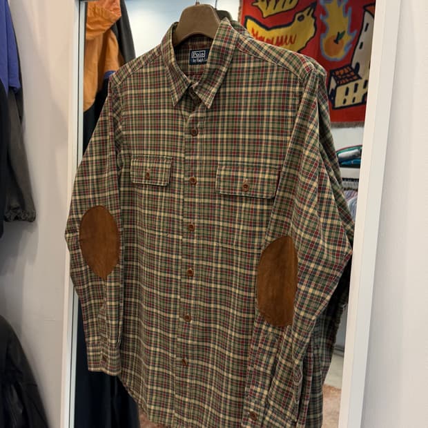 90-00s Polo RL 폴로 랄프로렌 스웨이드 엘보 체크 셔츠