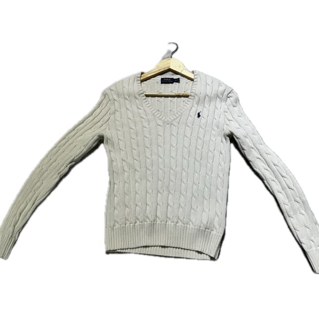 폴로 랄프로렌 네이비포니 브이넥 케이블 니트
