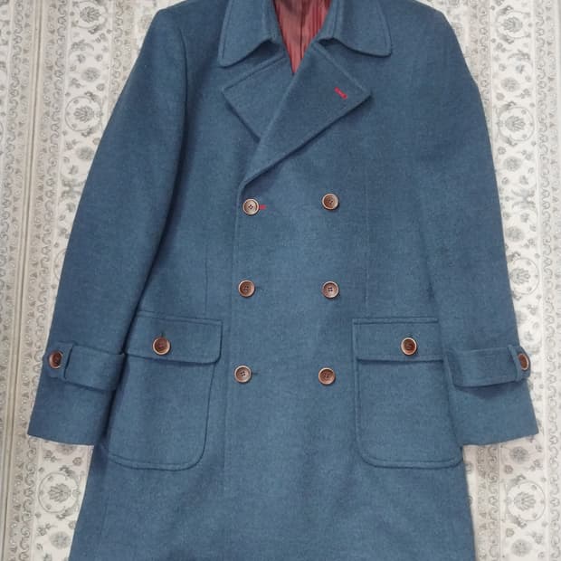 parrish 테일러메이드 블루 더블 브레스트 피코트