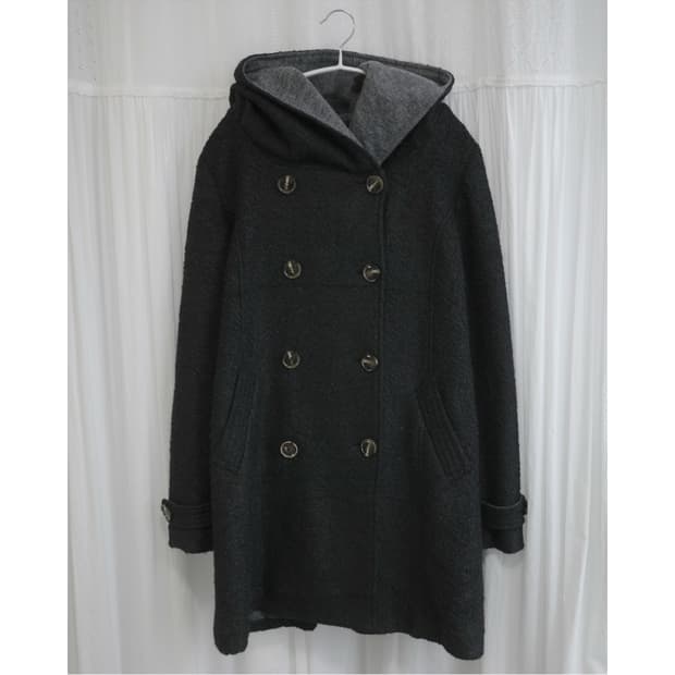 Charcoal Bouclé Hood Coat